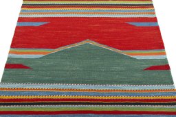 Close-up detail of New Kilim Sofre rug from Turkey showing Wool weave