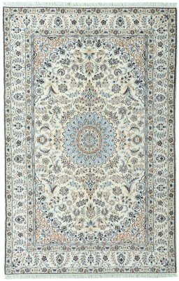 Full view of 2000s Nain rug from Iran / Persia, 270 × 174 cm in Beige tones
