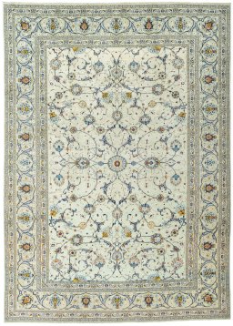 Full view of 2000s Kashan rug from Iran / Persia, 356 × 255 cm in Beige tones