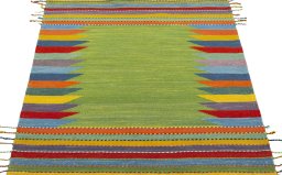 Close-up detail of New Kilim Sofre rug from Turkey showing Wool weave