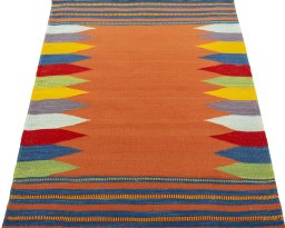 Close-up detail of New Kilim Sofre rug from Turkey showing Wool weave