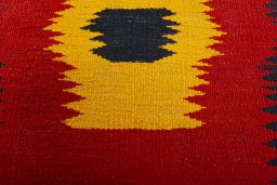 Backside of handmade New Kilim Sofre rug showing knot structure and weave density