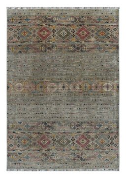 Full view of New Samarkand rug from Pakistan, 242 × 169 cm in Gray tones