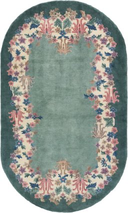 Full view of 1940s China rug from China, 210 × 126 cm in Green tones