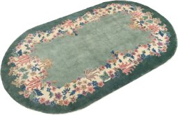 Corner detail of 1940s China rug showing border pattern and Wool pile