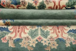 Close-up detail of 1940s China rug from China showing Wool weave
