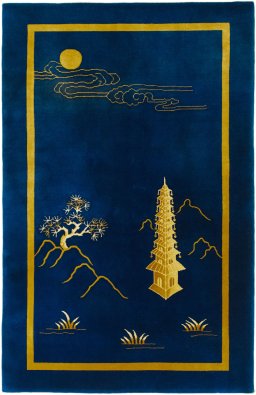Full view of 1950s China rug from China, 235 × 153 cm in Dark blue tones