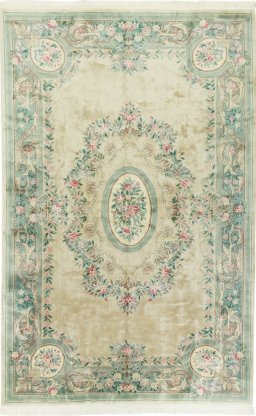 Full view of 1970s China rug from China, 520 × 335 cm in Cream tones