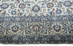 Full view of 2000s Kashan rug from Iran / Persia, 405 × 290 cm in Beige tones