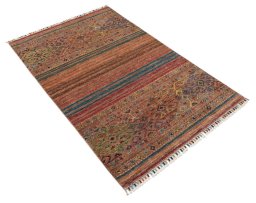 Corner detail of New Samarkand rug showing border pattern and Wool pile