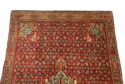 Surface texture of 1920s Bijar rug with natural Wool and intricate pattern