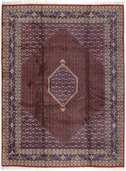 Full view of 1970s Bijar rug from India, 398 × 301 cm in Dark red tones