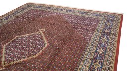 Surface texture of 1970s Bijar rug with natural Wool and intricate pattern