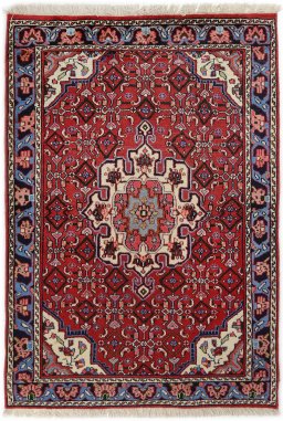 Full view of New Bijar rug from Iran / Persia, 147 × 102 cm in Red tones