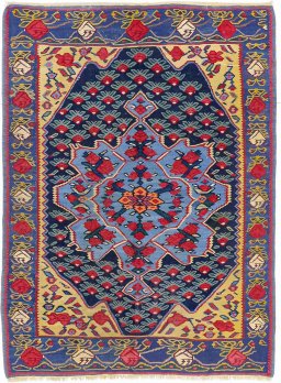 Full view of 1920s Bijar rug from Iran / Persia, 183 × 94 cm in Dark blue tones