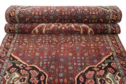 Full view of 1920s Bijar rug from Iran / Persia, 281 × 117 cm in Red tones