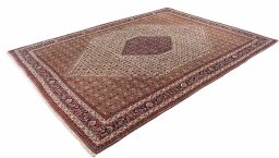 Corner detail of New Bijar rug showing border pattern and Wool pile