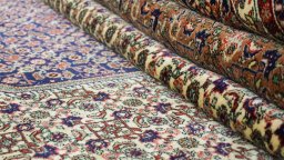 Close-up detail of New Bijar rug from Iran / Persia showing Wool weave