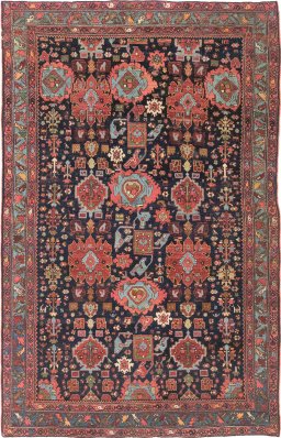 Full view of 1900s Bijar rug from Iran / Persia, 222 × 142 cm in Dark blue tones
