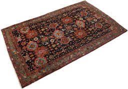 Corner detail of 1900s Bijar rug showing border pattern and Wool pile