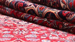 Close-up detail of 1950s Bijar rug from Iran / Persia showing Wool weave