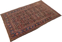 Corner detail of 1920s Bijar rug showing border pattern and Wool pile