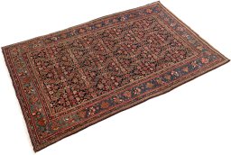 Close-up detail of 1920s Bijar rug from Iran / Persia showing Wool weave