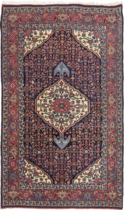 Full view of 1920s Bijar rug from Iran / Persia, 203 × 123 cm in Dark blue tones