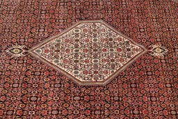 Backside of handmade 1990s Bijar rug showing knot structure and weave density