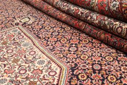 Full view of 1990s Bijar rug from Iran / Persia, 396 × 391 cm in Red tones