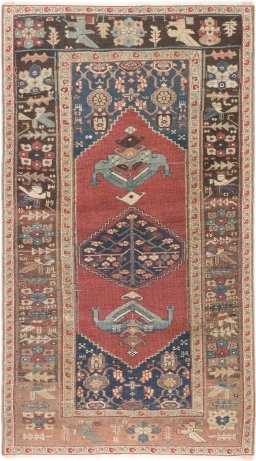 Full view of 1880s Bijar rug from Iran / Persia, 231 × 130 cm in Red tones