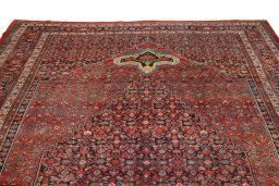 Surface texture of 1890s Bijar rug with natural Wool and intricate pattern