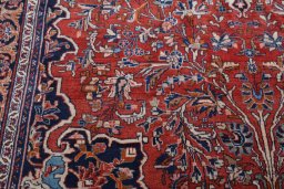 Backside of handmade 1970s Bijar rug showing knot structure and weave density