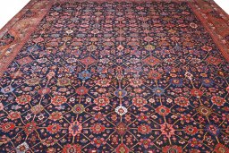 Surface texture of 1930s Bijar rug with natural Wool and intricate pattern