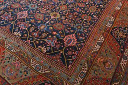 Backside of handmade 1930s Bijar rug showing knot structure and weave density