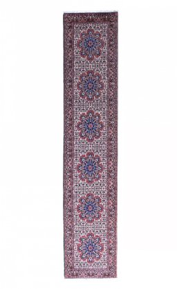 Full view of New Bijar rug from Iran / Persia, 337 × 68 cm in Beige tones