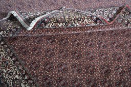 Corner detail of New Bijar rug showing border pattern and Cork pile