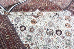 Full view of New Bijar rug from Iran / Persia, 352 × 247 cm in Beige tones
