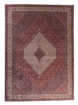 Full view of New Bijar rug from Iran / Persia, 355 × 257 cm in Red tones