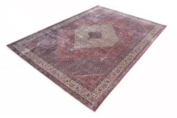 Corner detail of New Bijar rug showing border pattern and Cork pile