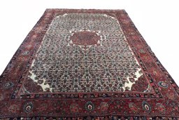 Surface texture of 1970s Bijar rug with natural Wool and intricate pattern