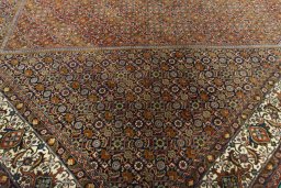 Close-up detail of 2000s Bijar rug from Iran / Persia showing Wool weave