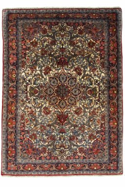 Full view of 2000s Bijar rug from Iran / Persia, 163 × 118 cm in Beige tones
