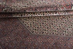 Close-up detail of New Bijar rug from Iran / Persia showing Wool weave
