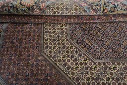 Close-up detail of 2000s Bijar rug from Iran / Persia showing Cork weave