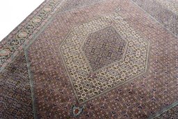 Backside of handmade 2000s Bijar rug showing knot structure and weave density