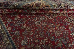 Close-up detail of 1970s Bijar rug from Iran / Persia showing Wool weave