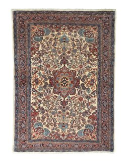 Full view of 2000s Bijar rug from Iran / Persia, 151 × 106 cm in Beige tones