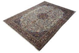Corner detail of 1970s Bijar rug showing border pattern and Wool pile