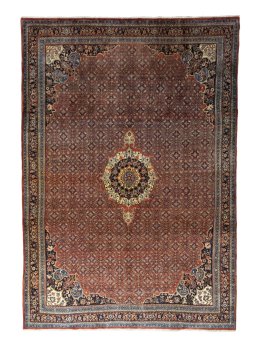 Full view of 1970s Bijar rug from Iran / Persia, 403 × 275 cm in Red tones